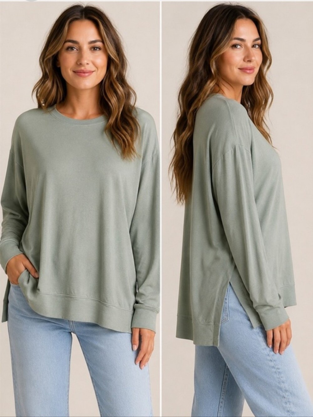 Sundry Sage Green Tunic Crewneck Sweatshirt Size Small Relaxed Fit Women's